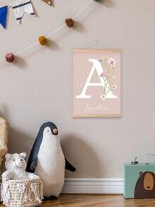 1pc Custom Name Art Poster Personalized Pink Flowers Hanging Picture Aesthetic Hanging Pictures Nursery Decoration Poster Girls Bedroom Decor Birthday Gift No Frame - Orange - View 9