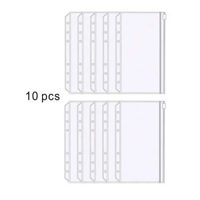 10pcs A6 Size Binder Pockets 6 Holes Budget Cash Envelopes For Budgeting, Clear Zipper Folders Loose Leaf Bags For A6 6-Ring Budget Binder, Waterproof PVC Document Pouch Filing Bags,Back To School,School Supplies,Savings Plan,Biweekly Savings Plan,10000 Savings Plan,Savings Strategy