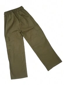 Women's Cargo Pants With Elastic - Olive Green - View 6