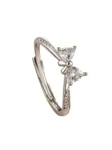 1pc Stainless Steel Fashionable Elegant Bowknot Ring, Delicate Minimalist Design, Versatile & Sweet, Suitable For Daily Wear And Gifts - Sparkling Bow Ring - View 3