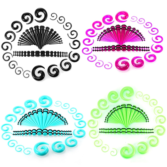 SWANJO 54pcs Acrylic Ear Gauges Expander Black Clear Purple 14G-00G Ear Taper Stretching Kits