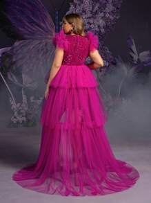 Faeriesty Dressalisa Plus Maternity Mesh Overlay Sequin Formal Party Dress - Hot Pink - View 3