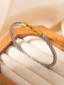 1 件时尚不锈钢 18K 镀金女士混合金属袖口手镯 - 扭曲可堆叠，适合日常和特殊场合，理想的礼物