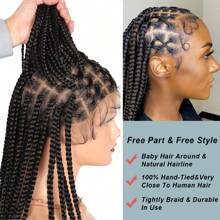 36 Inch Braided Lace Front Wig With Baby Hair, Crochet Box Braid Wig, Synthetic Hair Wig For Women - Natural Black - View 5