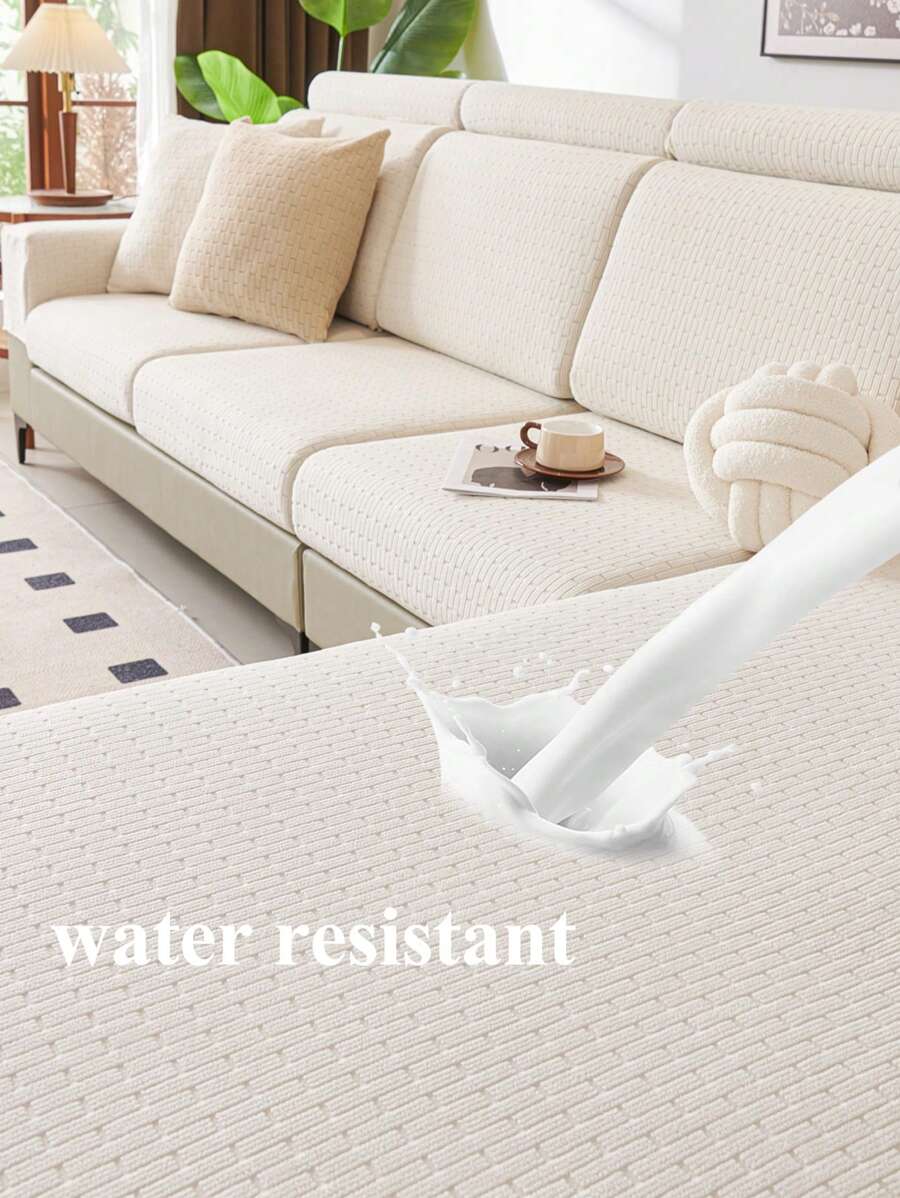 1 件四季弹力沙发套，防水防滑全覆盖面料厚沙发座垫套，可洗，适合 L 形和 1/2/3/4 座沙发，米色，宠物保护套，250g 高密度毛绒