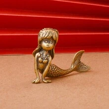 1pc Brass Imitated Fox Figurine, Metal Craft Micro Landscape Ornament Gift Birthday Gifts Graduation