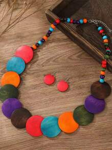 Handmade Wooden Bohemian Style Beaded Necklace, Can Be Worn For Travel, Party And Everyday. Wooden Products May Have Occasional Flaws, Not Considered Defective - Coffee - View 5