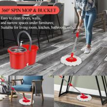 Spin Mop And Bucket Set, Mop And Bucket With Wringer Set, 360°Spin Mop Kit With 2 Extra Microfiber Mop Replacement Heads, Spinning Mop Bucket System For Floor Cleaning (Red) - Đỏ - Xem 6