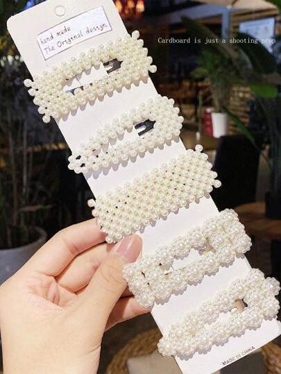 5pcs/Set Women's Faux Pearl Hair Clips Combination, Fashionable Elegant Side Bangs Clips Versatile For Daily, Indoor And Outdoor, Commuting, Hair Accessory, Claw Clips, Hair Slide, Hair Claws, School Stuff, Faux Pearl Hair Accessories, Head Accessories, Hairpin