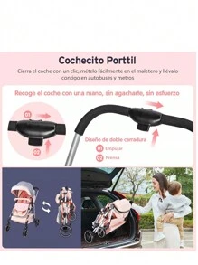 Baby Stroller With Baby Carrier, Baby Stroller With Cane - Pink - View 4