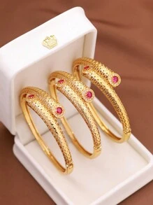 1/2/3 pièces Bracelet classique mode double rubis plaqué or 24 carats, diamètre de 60 mm ouvert aux extrémités, convient pour un usage quotidien pour femmes, boîte non incluse