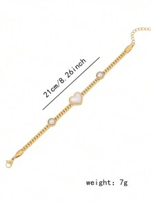 1pc Pearl Heart Stainless Steel Bracelet, Suitable For Women's Daily Wear - Gold - View 6