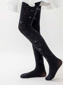 2pairs/Set Girls' Bowknot Leggings, Thin Toddler Pants With Printed Stars & Hearts Pattern