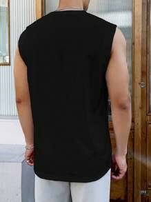 Men's Fitted Letter Graphic Slogan Tank Top - Black - View 3