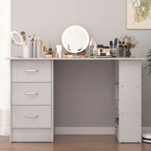 47.24" Vanity Desk With 3 Drawers,3 Open Storage Shelves, Simple Makeup Vanity Table,Modern Dressing Table For Bedroom,Dressing Room,Dresser For Bedroom,Bedroom Furniture,White/Black - 白色 - 查看 7
