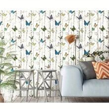 1 Roll Of Detachable Self-Adhesive Wallpaper With Floral Branches And Butterfly Design, Straight Line Splicing, Waterproof And Moisture-Proof, Suitable For Removable Wallpaper In Living Rooms, Bedrooms, Wardrobes, Home Wall Renovation And Decoration, Easy To Tear Off Stickers, Quick Installation Gifts Birthday Graduation Room Decor Home Decor Wall Decor Bathroom Decor Bedroom Decor Room Decoration Stuff Living Room Decor House Decor Home Decor Living Room Wall Paper Wall Stickers Wall Sticker