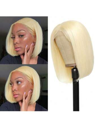 613 Blonde Bob Wigs Human Hair 4x4 Lace Closure Wigs Brazilian Short Straight Bob Wig 150% Density Colored Bob Wigs For Women Pre Plucked Natural Hairline