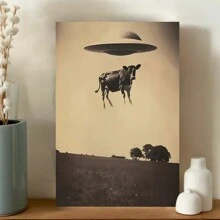 UFO & Cow Canvas Art Print - Vintage Alien Wall Decor, Poster For Home & Office, Perfect Gift For Bedroom, Living Room, Or Bar, UFO, Aliens, Canvas Poster, Home Decor, Artwork