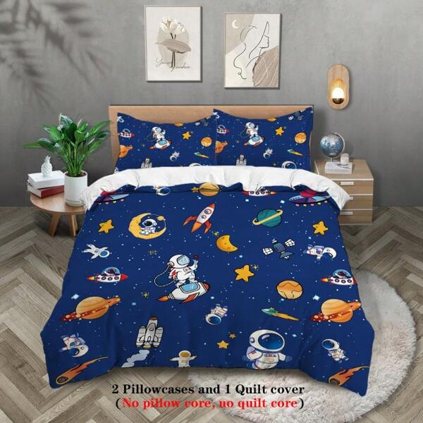 Set de ropa de cama de 3 piezas, incluye 1 funda nórdica y 2 fundas de almohada (sin relleno), diseños versátiles adecuados como regalo de San Valentín para parejas, amigos, niños, que incluyen mando de videojuego genial, vaca linda y mariposa floral, globos románticos y pingüino, pingüino de playa soleada, gato elegante, astronauta adorable y cielo estrellado, suave, cálido, amigable con la piel, disponible en varios tamaños, perfecto para amantes de los videojuegos, entusiastas del espacio y fans de los animales.