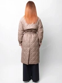 Veste longue et légère pour femme – Manteau doudoune au design géométrique et de couleur unie, manteau ceinturé avec poches et boutons, décontracté, élégant et polyvalent, parfait pour un usage quotidien, le travail, l'école, les sorties automne/hiver.