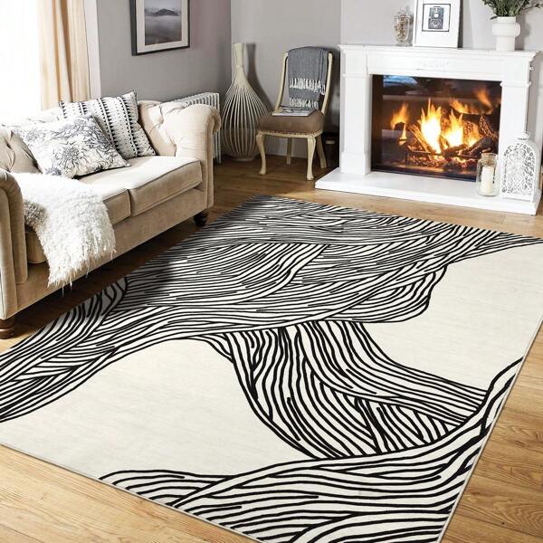 Modern Stripes Carpet Washable Carpet Soft Non-Slip Carpet Anti-Stain Non-Slip Suitable For Living Room Bedroom Kitchen Laundry Office