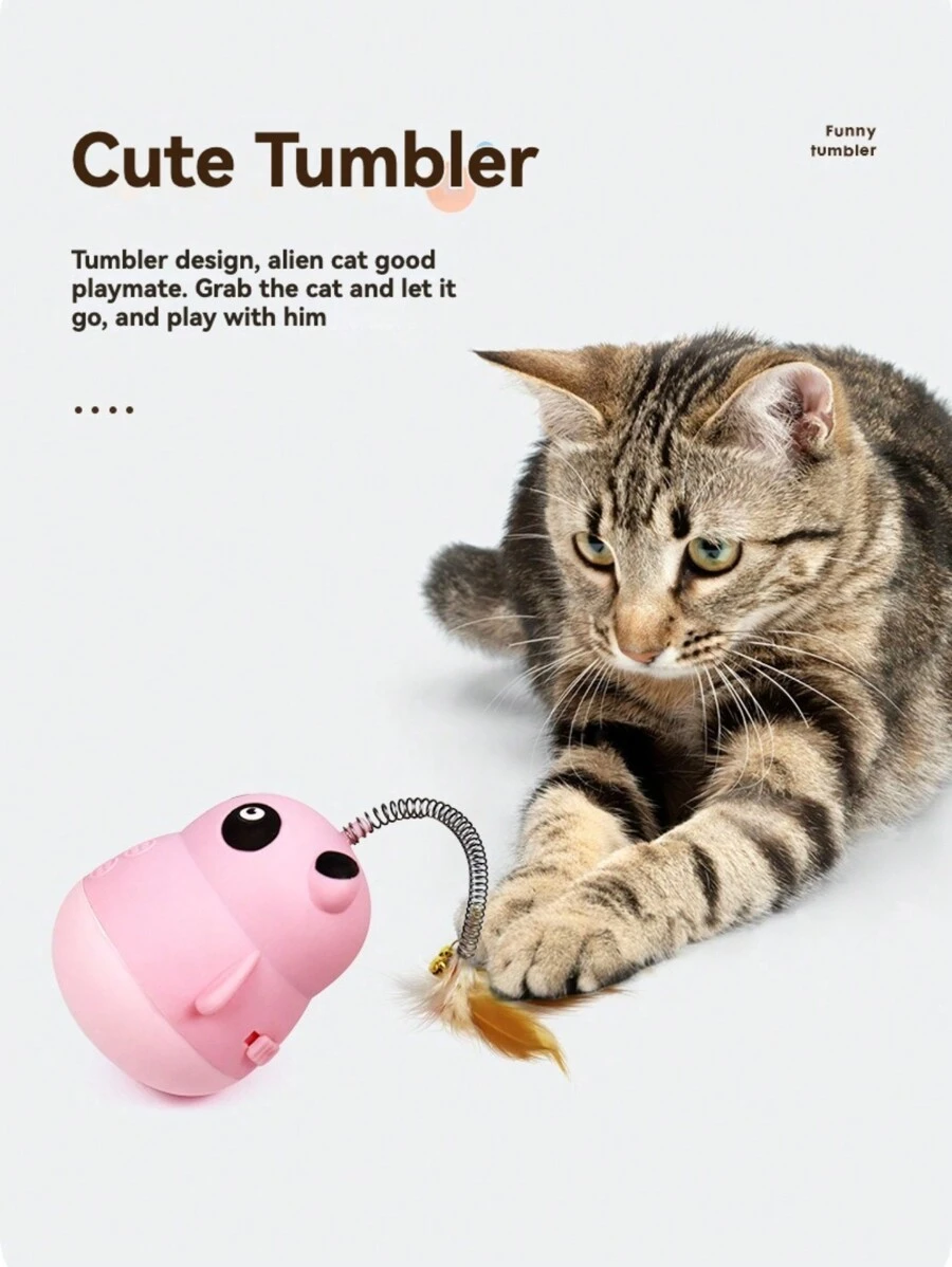 Pet Interactive Puzzle Toy - Wobble Feeder Ball & Feather Teaser Combo, 2-In-1 Entertainment & Enrichment For Cats - Multicolor - View 1