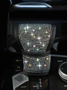 1 pieza Funda de perilla de cambio de marchas de PU con estilo de rhinestone, protector de palanca de cambios de automóvil interior creativo - Blanco y Negro - Ver 8