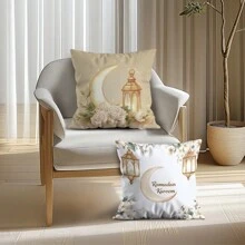 4pcs Ramadan Crescent Moon Lantern Print Throw Pillow Covers, 45*45cm - Multicolor - View 6