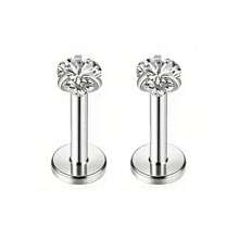 1 Pair Of 16G Stainless Steel Round Heart Five-Pointed Star Zirconia Lip Stud Nose Stud Lip Stud Monroe Lip Ring Spiral Earrings