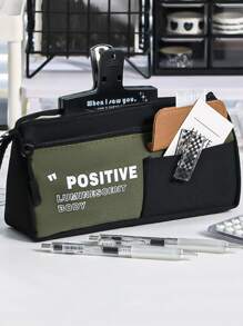 1 pieza Bolsa porta útiles escolares portátil de gran capacidad y multicapas para hombres y mujeres, bolsa de almacenamiento de bolígrafos para el campus, bolsa de almacenamiento de accesorios de papelería de escritorio, bolsa de almacenamiento multifuncional y conveniente, estuche para lápices de almacenamiento del campus - Multicolor - Ver 8