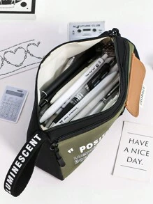 1 pieza Bolsa porta útiles escolares portátil de gran capacidad y multicapas para hombres y mujeres, bolsa de almacenamiento de bolígrafos para el campus, bolsa de almacenamiento de accesorios de papelería de escritorio, bolsa de almacenamiento multifuncional y conveniente, estuche para lápices de almacenamiento del campus - Multicolor - Ver 3