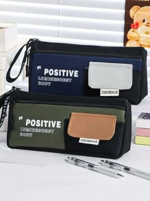 1 pieza Bolsa porta útiles escolares portátil de gran capacidad y multicapas para hombres y mujeres, bolsa de almacenamiento de bolígrafos para el campus, bolsa de almacenamiento de accesorios de papelería de escritorio, bolsa de almacenamiento multifuncional y conveniente, estuche para lápices de almacenamiento del campus - Multicolor - Ver 1