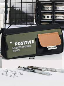 1 pieza Bolsa porta útiles escolares portátil de gran capacidad y multicapas para hombres y mujeres, bolsa de almacenamiento de bolígrafos para el campus, bolsa de almacenamiento de accesorios de papelería de escritorio, bolsa de almacenamiento multifuncional y conveniente, estuche para lápices de almacenamiento del campus - Multicolor - Ver 5