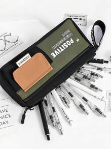 1 pieza Bolsa porta útiles escolares portátil de gran capacidad y multicapas para hombres y mujeres, bolsa de almacenamiento de bolígrafos para el campus, bolsa de almacenamiento de accesorios de papelería de escritorio, bolsa de almacenamiento multifuncional y conveniente, estuche para lápices de almacenamiento del campus - Multicolor - Ver 7