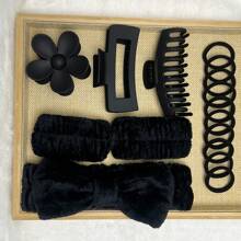 16 sztuk czarnych dużych matowych spinek do włosów, miękkie gumki do włosów w kształcie kokardki, zestaw akcesoriów do włosów, odpowiednie dla dziewcząt i nastolatek na co dzień, na co dzień, na imprezę, dojazd do pracy, na wakacje - elegancka i modna ozdoba do włosów, najlepszy wybór na Nowy Rok, urodziny, rocznicę, Boże Narodzenie, Walentynki lub ceremonię ukończenia szkoły