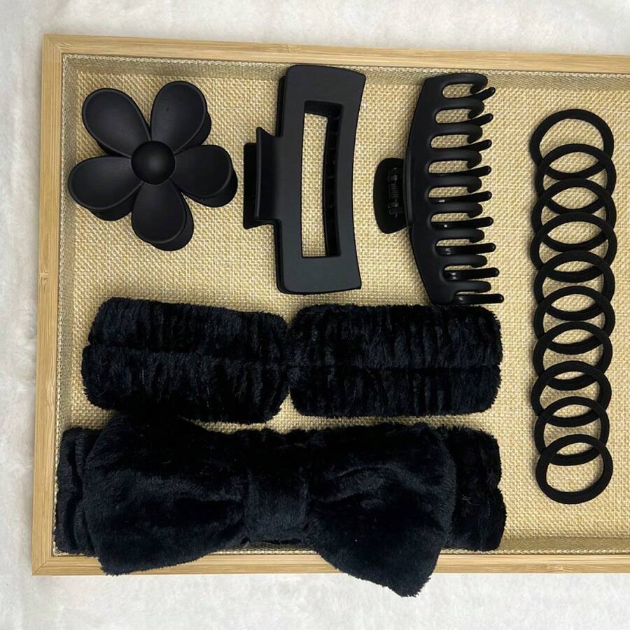 16 sztuk czarnych dużych matowych spinek do włosów, miękkie gumki do włosów w kształcie kokardki, zestaw akcesoriów do włosów, odpowiednie dla dziewcząt i nastolatek na co dzień, na co dzień, na imprezę, dojazd do pracy, na wakacje - elegancka i modna ozdoba do włosów, najlepszy wybór na Nowy Rok, urodziny, rocznicę, Boże Narodzenie, Walentynki lub ceremonię ukończenia szkoły