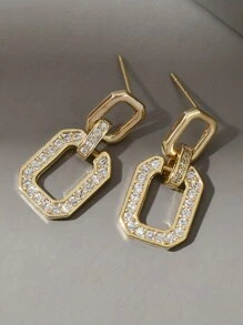 1对几何耳环，女士首饰，S925纯银锆石精致耳环，精美首饰，适合作为送给女朋友的礼物 - 方形耳環 - 查看 3