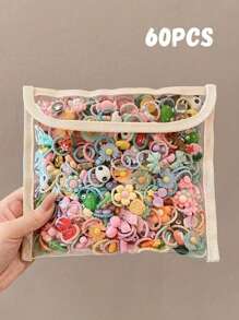 100 Peças/90 Peças/80 Peças/70 Peças/60 Peças/50 Peças/40 Peças/30 Peças/20 Peças/10 Peças/Conjunto Acessórios para Bebê Meninas Toddler, Anéis de Polegar de Princesa Cartoon de Cor Aleatória e Pequeno Elástico de Cabelo, Embalagem em Saco OPP