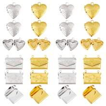 4pcs/20pcs Brass Locket Pendants Heart/Rectangle Photo Frame Charms For Anniversary Birthday Valentine's Day Necklace Gifts DIY