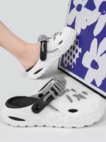 男士时尚系带淋浴凉鞋，防滑速干拖鞋，适合室内外行走，男士沙滩系带拖鞋（建议宽、长或高脚背的脚选择大一码） - 白黑 - 查看 4