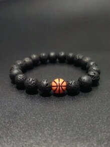 1pc Basketball & Baseball Beaded Bracelet, Handmade Sports Bracelet For Men - 10MM Volcanic Stone Basketball - View 1