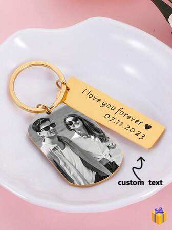 1pc Customized Children's Bag Accessory Gift, Customized Name/Photo, Unisex Stainless Steel Keychain, Suitable For Children, Friends, Couples, Ideal Customized Gift For Children, Friends, Couples, Applicable For Anniversary, Mother's Day, Birthday, Graduation, Daily Wear, Wedding, Party, Father's Day, Gathering