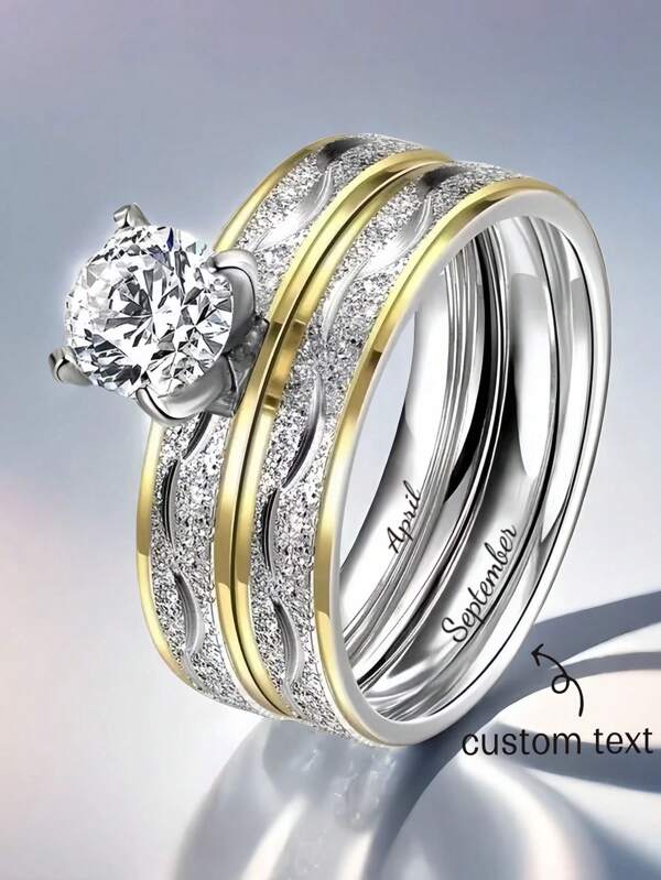 1pc Customized Couple Ring Batch Frosted Wave Stripe Color Matching Zirconia Ring, Anxiety Relief And Gift For Friends,Couples