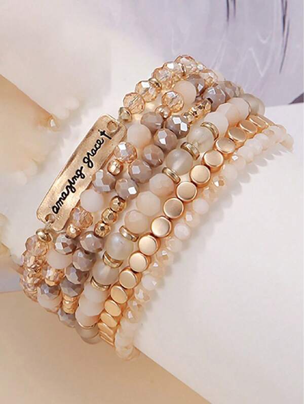 Set de 6 pulseras de cuentas de vidrio y CCB para mujeres, color raíz de loto, de verano