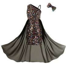 EXARUS Girls Bodycon Dress Sparkle With Mesh Overlay Sequin Sleeveless Dresses Formal Party Prom For Kids 6-14Y - 15彩虹色 - 查看 1