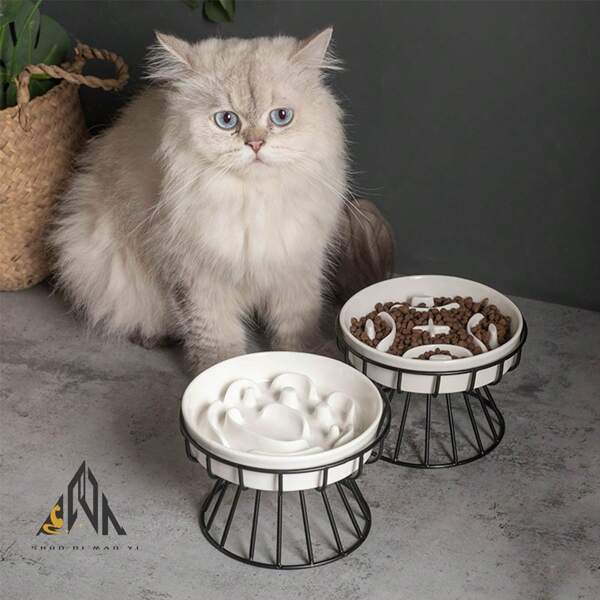 shuo ni mao yi Ciotola per cibo lento in ceramica con struttura di protezione della colonna cervicale, ciotola anti-urto per cani e gatti di piccola taglia, ciotola anti-soffocamento per cani