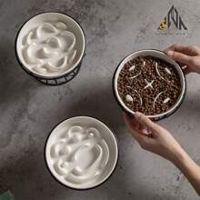 shuo ni mao yi 陶瓷慢食碗护颈椎架狗盆防磕碰小型犬猫食盆防呛狗碗