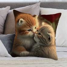 MEMNUN 1pc, Chic Cute Adorable Big-Eyed Cat Pattern Pillowcase 17.7x17.7inches - Soft, Cozy And Cuddly Home Decor Accent - Animal Theme Couple Lovers Pillow Cover For Bedroom, Holiday Decoration, And Architectural Collectible Accessory (Pillow Core Not Included) Gifts Birthday Graduation