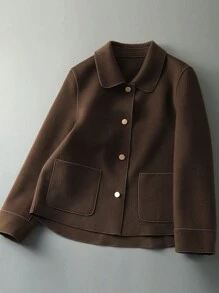 欧美时尚简约大码女装翻领单排扣高质感短款外套休闲纯色长袖复古气质宽松时尚上衣淑女秋装大码