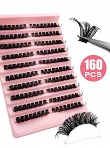 Sibeuna 160 cụm mi giả D-Curl 8-16mm, Bộ 100 cụm mi giả mềm mại, Cụm mi giả dày, Mi giả riêng lẻ, Cụm mi giả lông chồn, Mi giả dày - màu đen - Xem 5